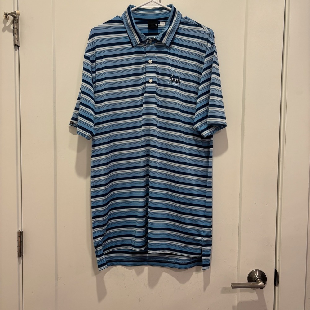 Dunning Golf Polo Mens Blue White Striped Tiburon Short Sleeve Performance Shirt